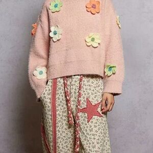 21. POL COST 🛑3d flower floral pink sweater appliqué fuzzy oversized